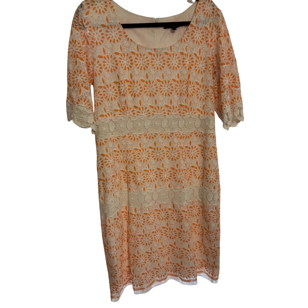 Chris McLaughlin Lace‎ Dress Floral Sheath Party Cocktail Orange White 14-EUC